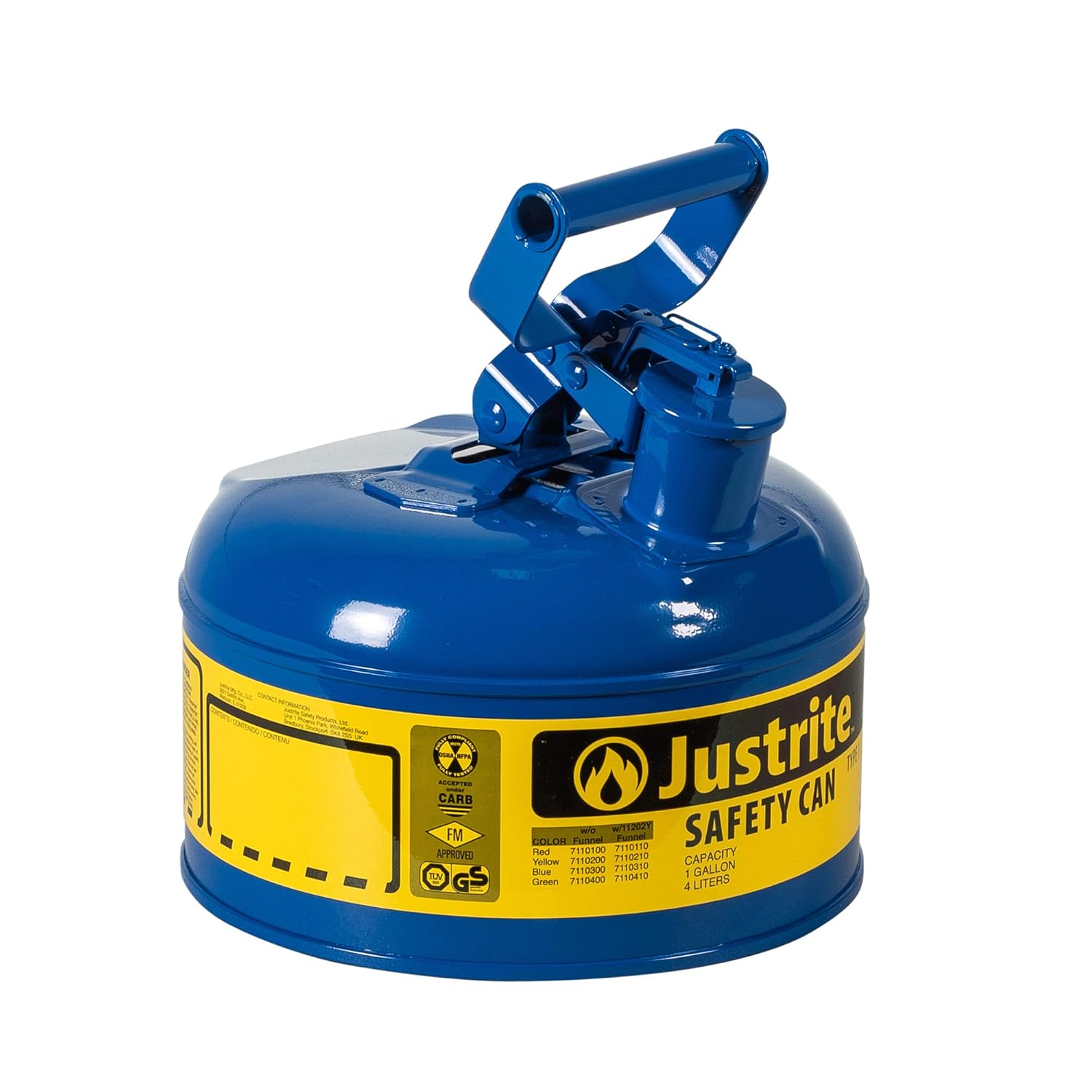 Justrite 7150100 Type I Galvanized Steel Flammables Safety Can, 5 Gallon Capacity, Red: Hazardous Storage Cans: Industrial & Scientific
