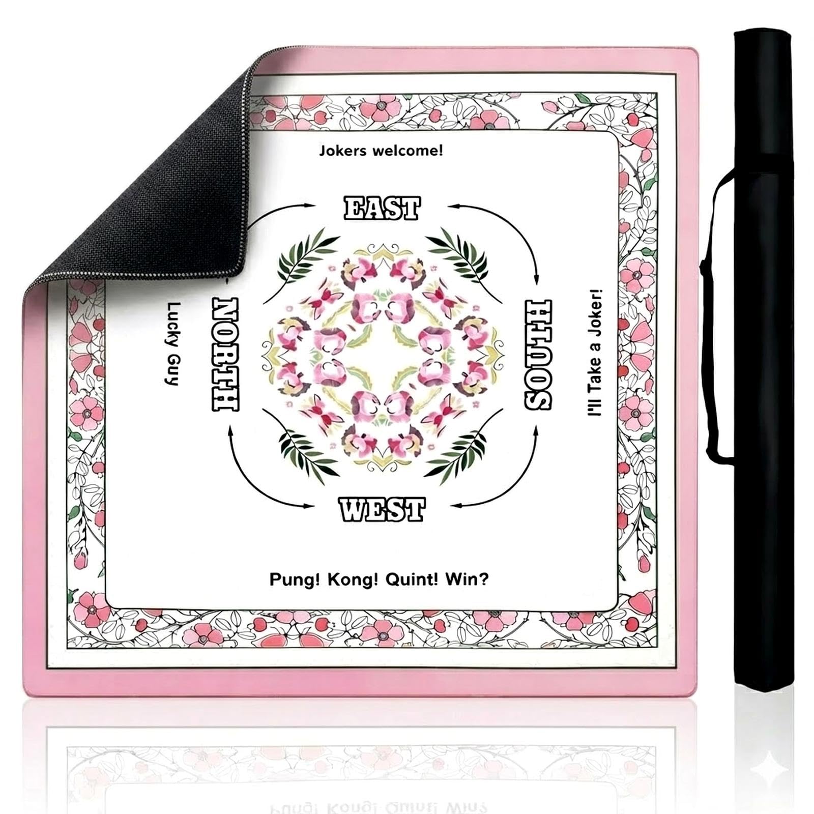 Photo 1 of MEEYEELAN Mahjong Table Mat 31.5 in x 31.5 in – Non-Slip Rubber Backing, Soft, Noise-Reducing Surface, Large Square Game Mat for Mahjong, Poker, Dominoes, Roll-Up Design with Storage Bag (Pink colour)