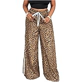 GORGLITTER Women's Leopard Pants Color Block Side Striped Wide Leg Loose Pants