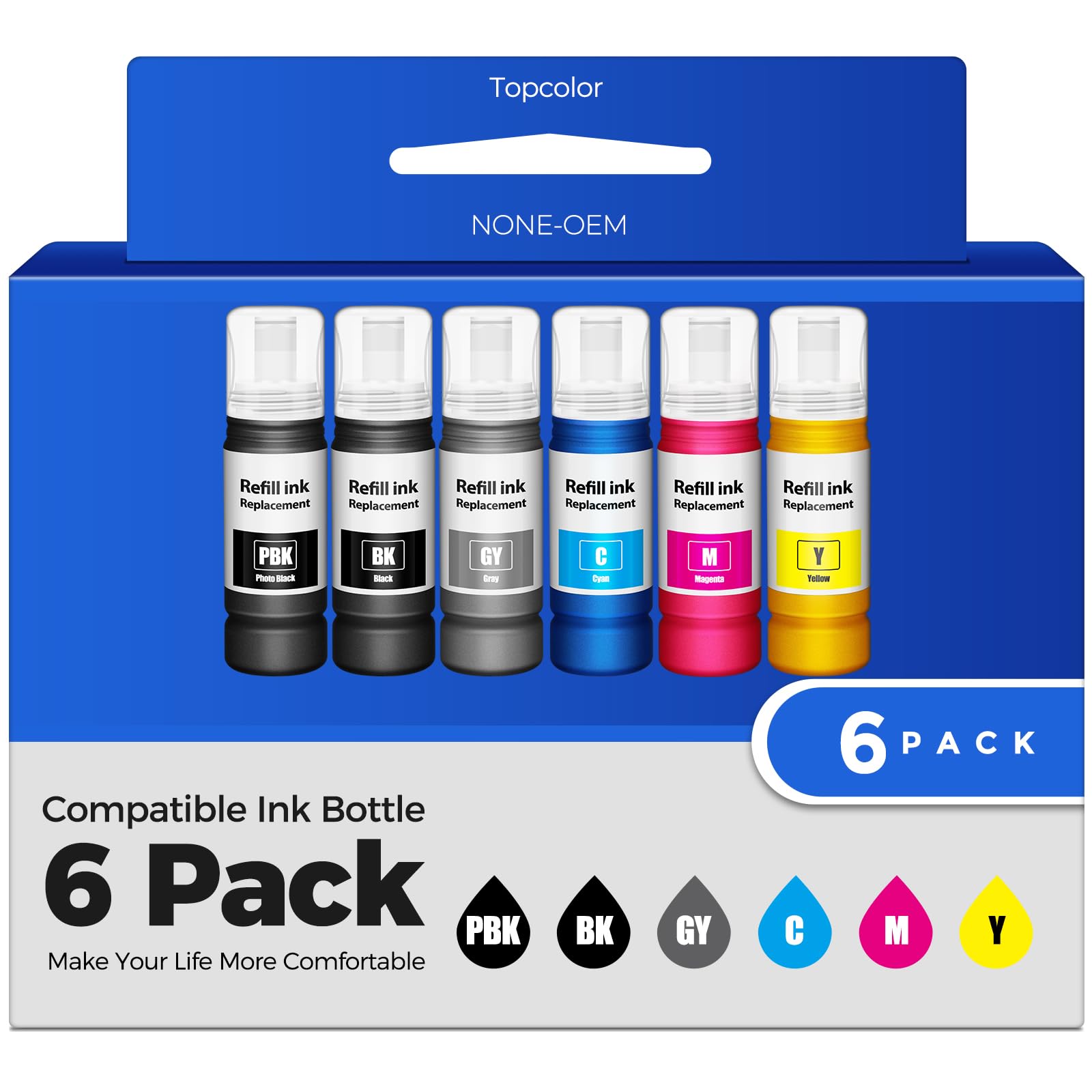 Photo 1 of Topcolor Compatible for EPT552 Ink Bottles 6 Pack ET-8550 ET-8500 Replacement for EPT552 Ink Refill Bottle Work for Photo ET 8550 ET8550 Photo ET 8500 ET8500 8550 8500 Printers (BK PB C M Y GY)
