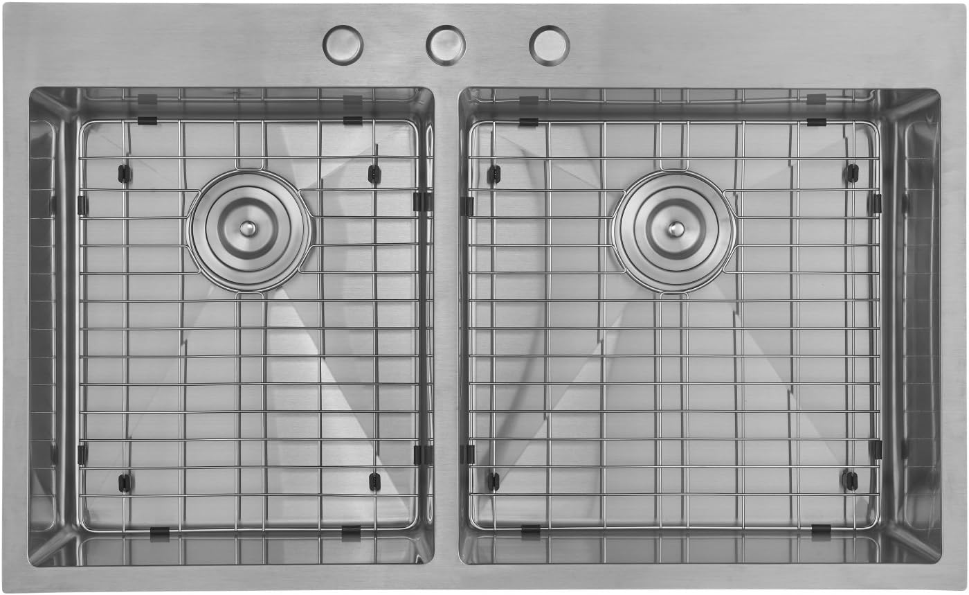 STARSTAR 36 Inch Top-mount/Drop In 304 Stainless Steel Double Bowl Kitchen Sink 16 Gauge with Accessories (40/60)