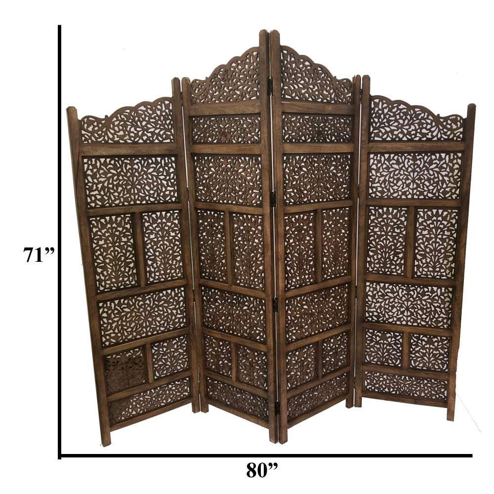 Deco 79 Traditional Wood Multi-Panel Room Divider, 72" H x 80" L, Textured Brown Finish