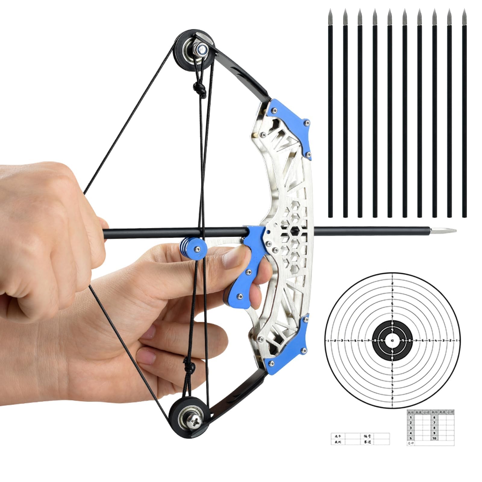 Archery Bow Set Right Hand Compound Hunting Bow Metal Material Catapult RH/LH for Hunting Shooting Practice Archery Entertainment Fun Hexagonal Black Wheel Style