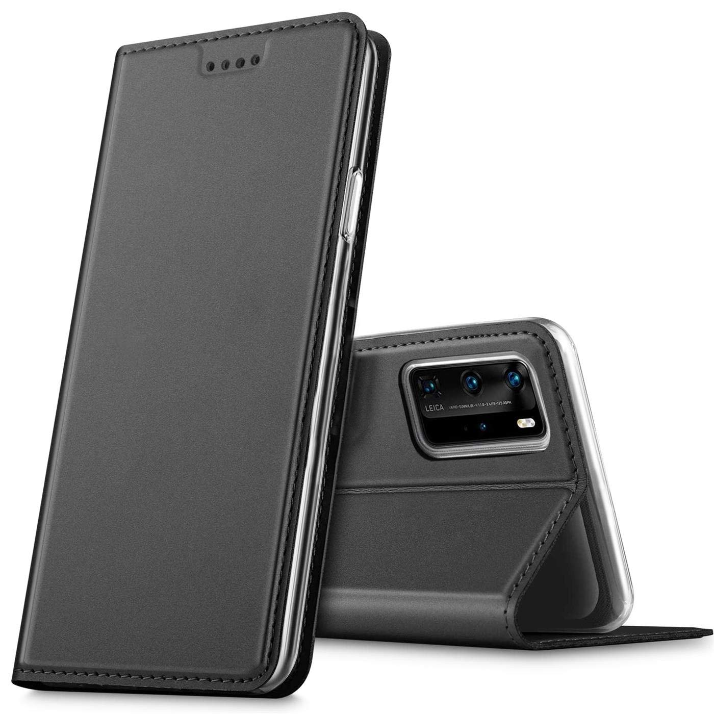 Verco Case compatible with Huawei P40 Pro, Flip Wallet Cover with Magnetic Closure for Huawei P40 Pro Phone Case - black