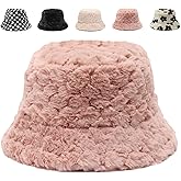 Gadfary Bucket Hat Women Furry Fuzzy Bucket Hats for Ladies, Winter Warm Fluffy Plush Faux Fur Hat for Women