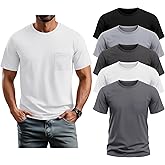 Neer 5 Pack Men's Big and Tall Pocket T-Shirt Crew Neck Short Sleeve Shirt Slim Fit Lightweight Top Casual Basic Tee