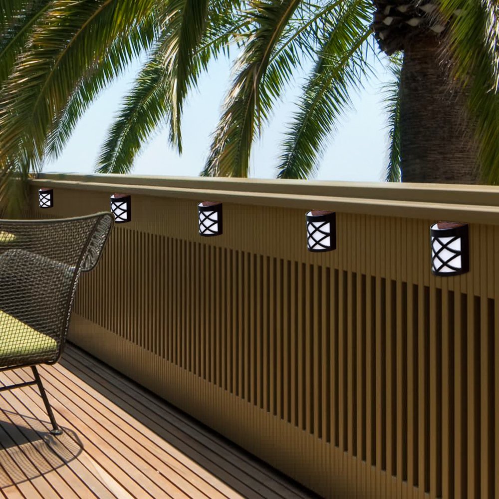 Sunklly Outdoor Solar Fence Lights Waterproof 6 LED Wall Lamp for Porch,Garden,Patio (White Light,Pack of 4)