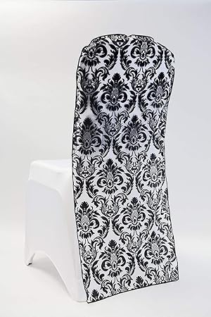 Flock Organza Chair Caps For Banqueting Chairs Matching Table Runners Wedding White Black Chair Cap