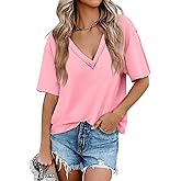 Tankaneo Womens Oversized Tshirts Deep V Neck Short Sleeve Tops Summer Casual Loose Fit Tunic Tee Shirt