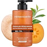 Rememberin Persimmon Body Wash for Aging &amp; Nonenal Odor (17.6 oz / 500g) | Korean Fermented Persimmon Extract, For Old People Smell, Reduces Odor up to 92.3%, CICA &amp; Ceramide, Sulfate-Free