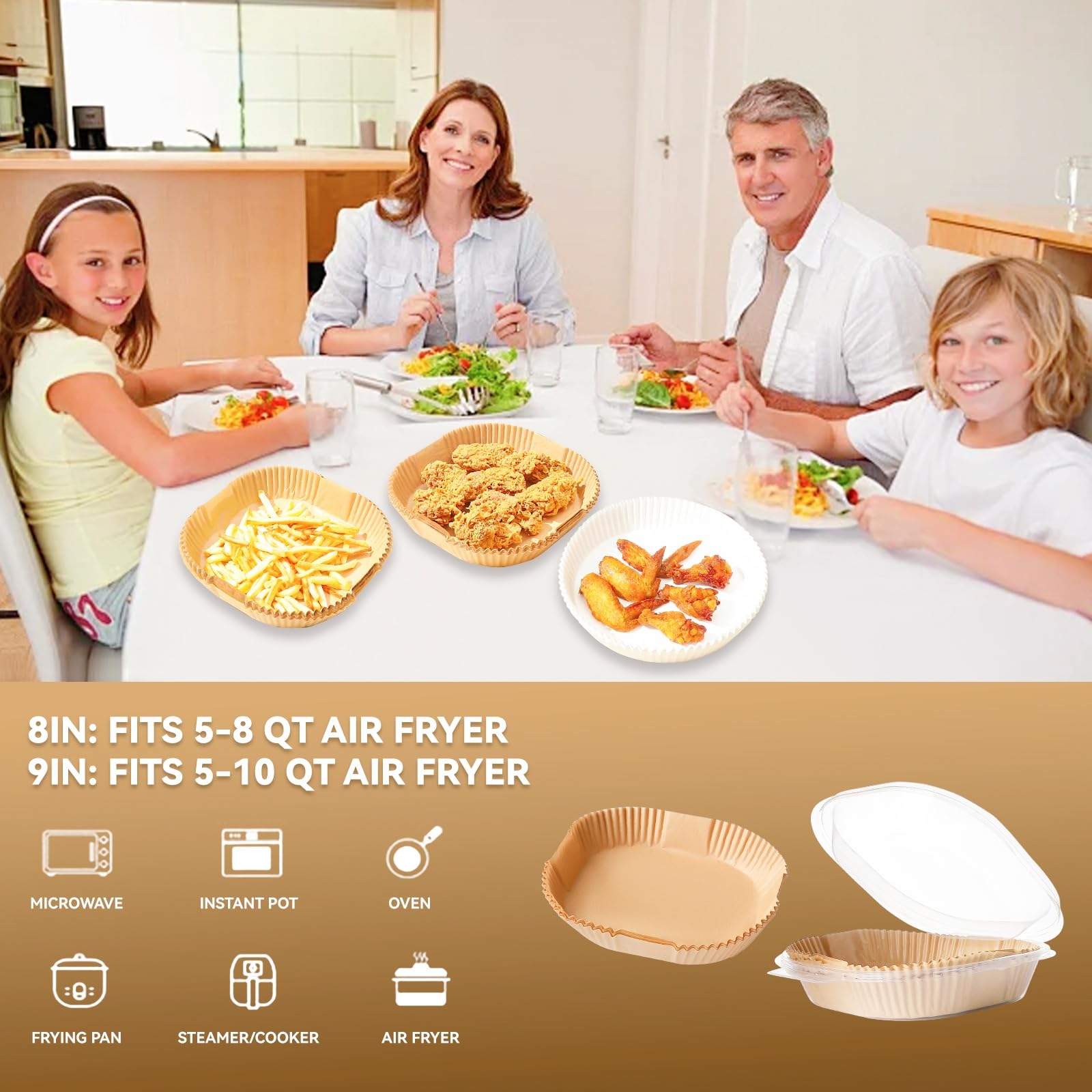 Air Fryer Liners Disposable, Parchment Paper for Baking 9inch Square, 125pcs Non-Stick Parchment Sheets for Air Fryer Basket, Microwave, Oil-proof and Water-proof for Easy Cleanup