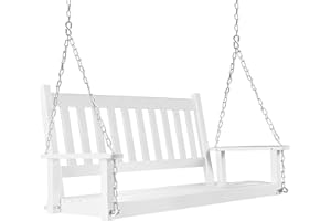 MUPATER Outdoor Patio Hanging Wooden Porch Swing 4FT with Chains, 2-Person Heavy Duty Swing Bench for Garden and Backyard, White