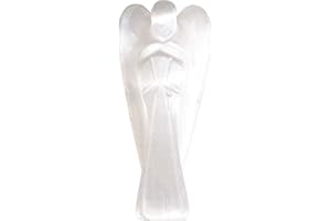 Zenergy Gems Selenite Angel Charged Hand Carved 2.25" Natural Selenite Crystal Pocket Guardian Angel + Selenite Pocket Puffy Heart Charger [Included]