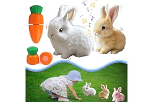 TIOMION Bunny Toys Interactive Electronic Pet Toys Bunnies Can Walk and Talk, Easter Plush Stuffed Bunny Toy Walking Rabbit Educational Toys for Kids, Interactive Bunny Toys (2 Pcs-Brown+White)