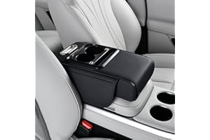 5-in-1 Multifunctional PU Leather Car Armrest Box Mat Organizer - Center Console Cover Cushion with 2 Storage Bags, Cup Holde