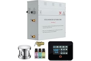 SaunaSpa Builders Series 9kW Steam Bath Generator with Quickstart Continuous Steam, Black Digital Touch Pad, Built-in Auto-Drain, and Aroma Steamhead in Polished Chrome
