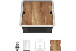 Talllor Bar Sink Undermount Workstation - 17 x 17 Inch Wet Bar 16 Gauge Stainless Steel Small Prep Sink Single Bowl Under Counter Camper Sinks with Cutting Board and Assembly #TLU-0021
