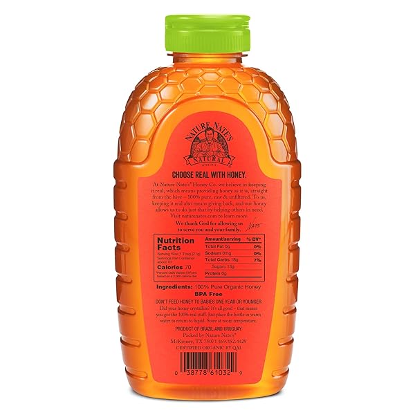 NATE’S ORGANIC 100% PURE, RAW & UNFILTERED HONEY – USDA CERTIFIED ORGANIC – 32OZ. SQUEEZE BOTTLE