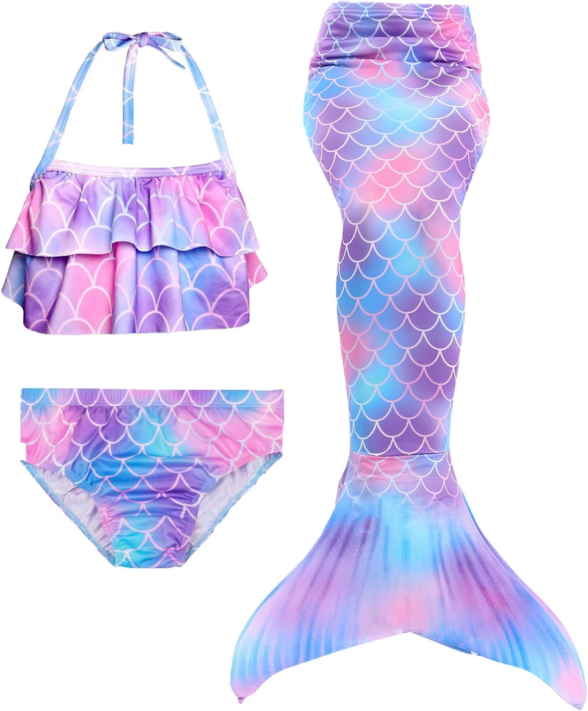 Kids Girls Mermaid Swimming Costume Included 3PCS Swimmable Bikini Swimsuit