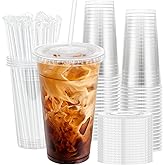 Lamosi 100 Pack 24 oz Clear Plastic Cups with Lids and Straws, Disposable Iced Coffee Cups with Lids for To-Go Cold Drinks, Smoothies and Slushie