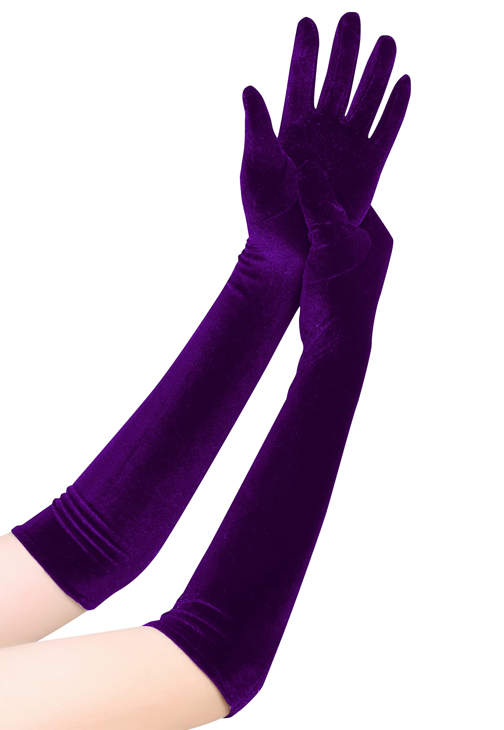 EORUBE Long Opera Gloves for Women Velvet Gloves 1920s Flapper Stretchy Elbow Length Halloween Costume (Deep Purple)