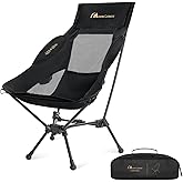 MOON LENCE High Back Folding Camping Chair, 330lbs Portable Compact Chair with Wide Seat & Ergonomic Back Support (Black)