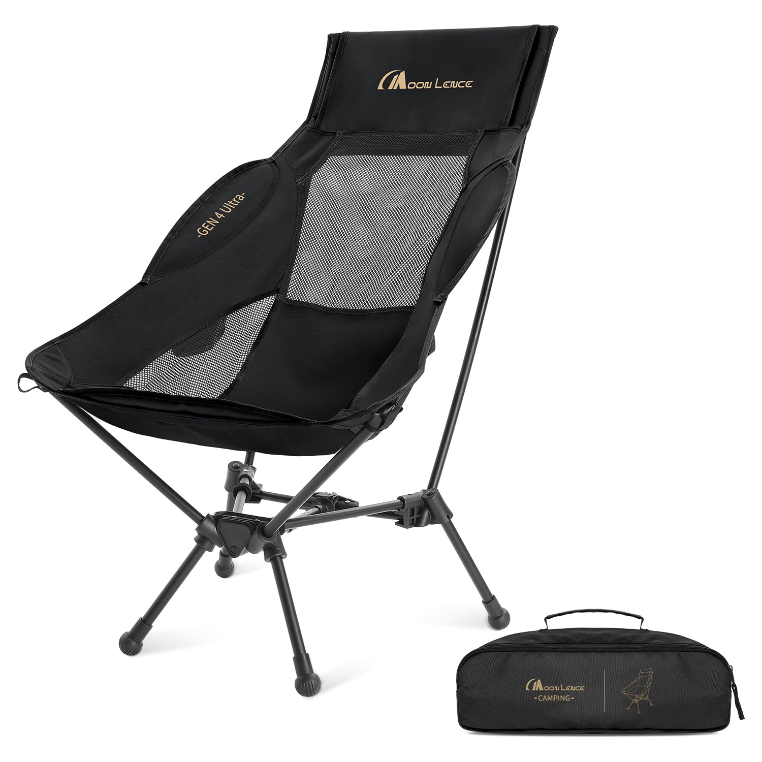 Photo 1 of MOON LENCE High Back Folding Camping Chair, 330lbs Portable Compact Chair with Wide Seat & Ergonomic Back Support (Black)