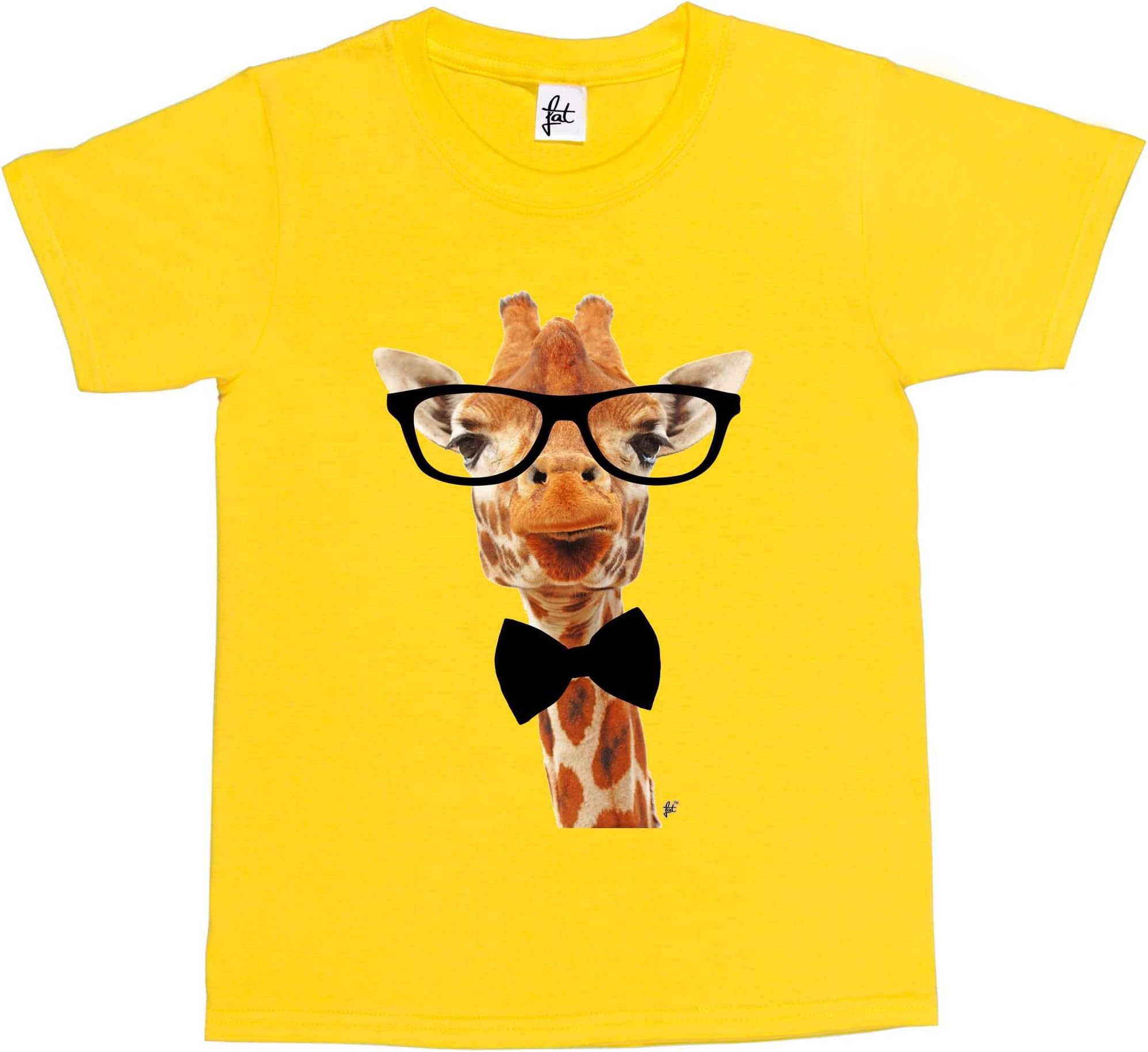 Fancy A SnuggleLong Neck Giraffe Wearing Hipster Glasses & Bow Tie Kids Boys/Girls T-Shirt Yellow 12-14 Year Old
