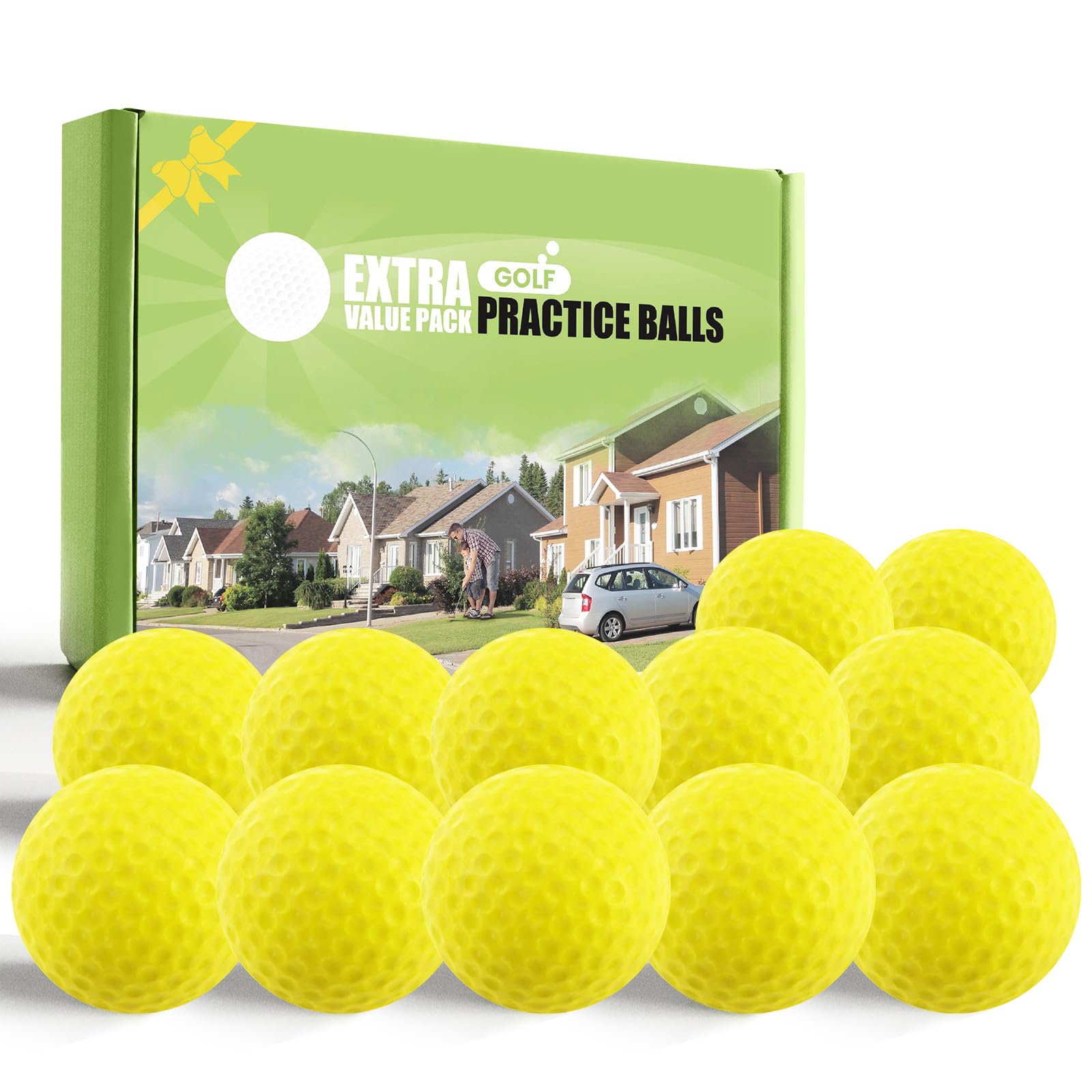 FINGER TEN Golf Practice Balls True Flight More Weight Value 12 Pack,1/3 Distance of Regulation Golf Ball for Backyard Garden School, Real Golf Ball Feel Indoor Outdoor Use (Yellow)