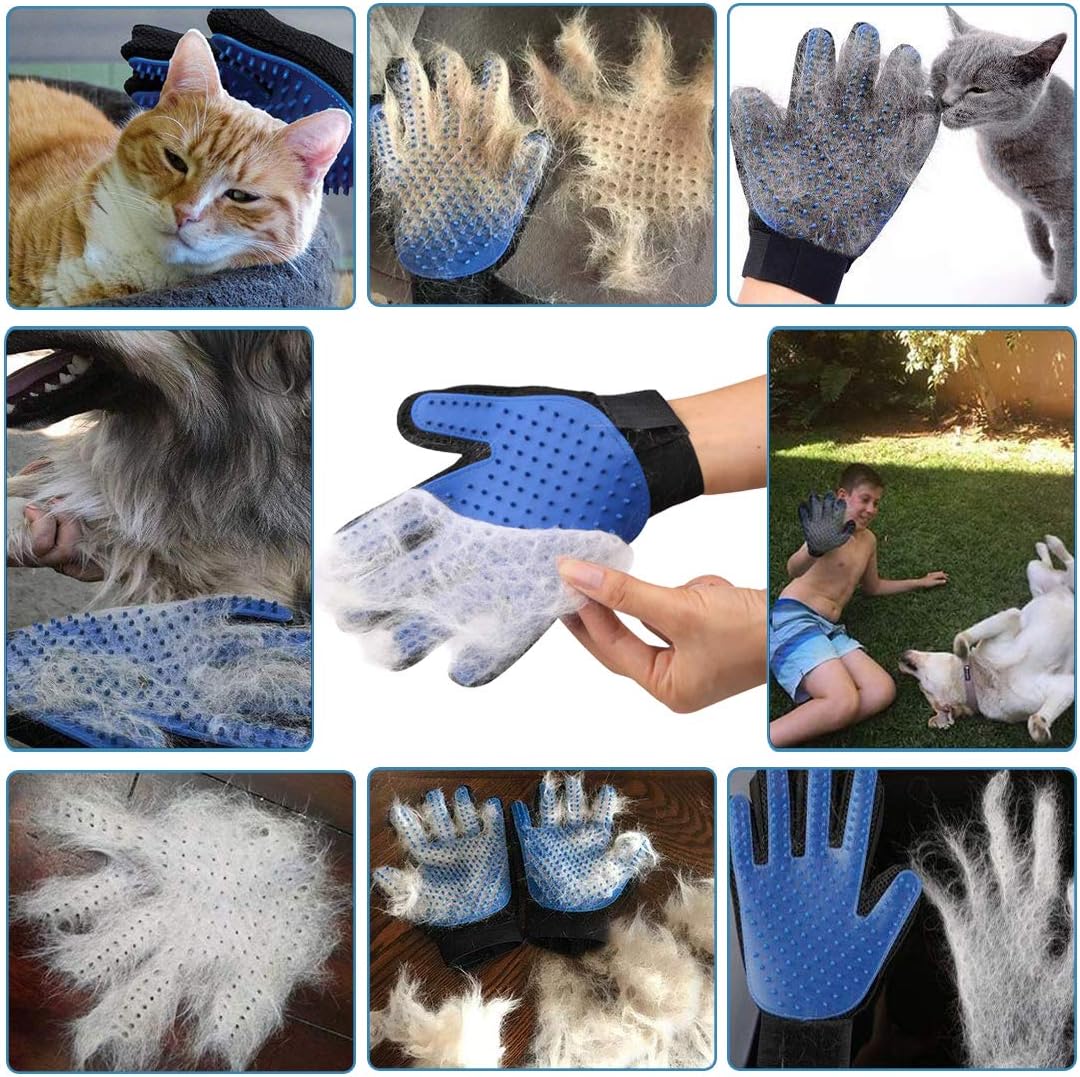 Closeep Dog Grooming Glove 1 Pair Pet Deshedding Brush Gloves Cat Hair Remover Mitt for Pet Massage Long or Short Fur Bathing