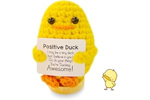 CHPPEY Funny Mini Positive Sunflower - Cute Crochet Doll with Positive Card, Handmade Knitted Cactus Toy Decoration Encouragement Support Gifts for Women Birthday Christmas Room Decor (Duck)