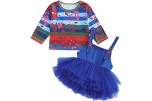 Yccutest Toddler Girl Halloween Horror Movie Cosplay Costume Bloody Print T-shirt Tutu Skirt Set 2 Piece Halloween Outfits
