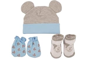 Disney Newborn Baby Boys’ Take Me Home Layette Gift Set: 3D Ear Hat, Socks and Mitten: Mickey Mouse, Winnie The Pooh