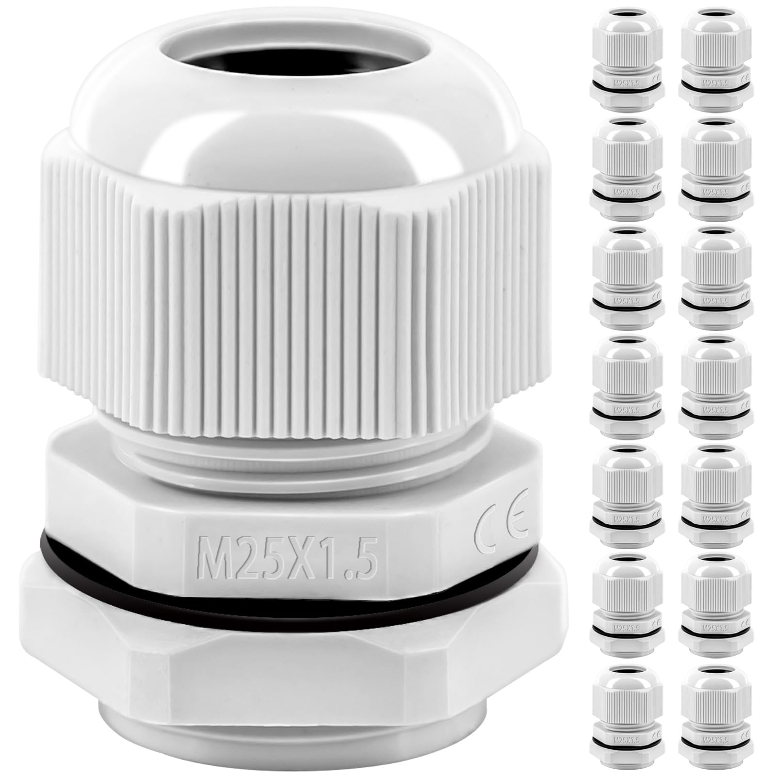 Cable Glands Set, Gorffy 15Pcs Waterproof Stuffing Glands M25, IP68 Locknut 25MM Stuffing Glands for Garden Outdoor, Plastic Nylon M25 Cable Conduit Waterproof Connectors Set