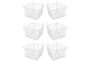 Econoco - White Multi-Fit 12” Deep Wire Basket for Slatwall, Pegboard or Gridwall (Set of 6) Metal Semi-Gloss Basket, White