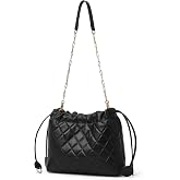 DORIS&amp;JACKY Leather Drawstring Hobo Purse for Women Quilted Shoulder Bag | Soft Genuine Lambskin Bucket Tote Bags with Two Detachable Straps, Trendy Lightweight Travel Work Daily Handbags