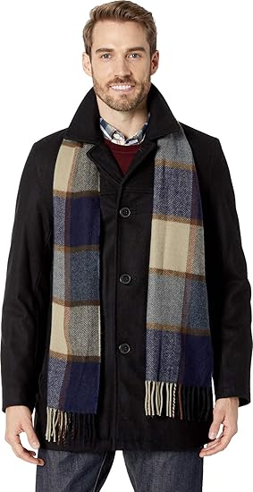 tommy hilfiger men's wool melton walking coat with attached scarf