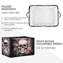 WELLDAY 2PCS Storage Basket Black Rose Skull Large