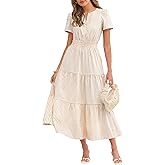 Caracilia Womens Summer Maxi Dresses 2026 Spring Casual V Neck Short Sleeve Gingham Flowy A-Line Beach Vacation Party Dress