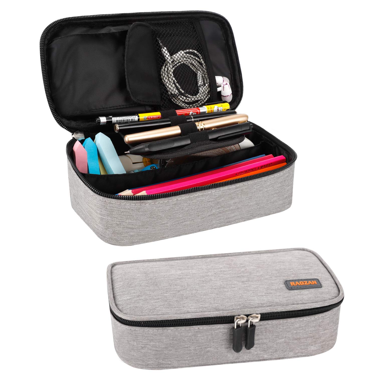 RAGZAN Pencil Case, Large Capacity Pen Case Bag Pouch Holder Stationery Desk Organizer with Zipper for School & Office Supplies(Grey)