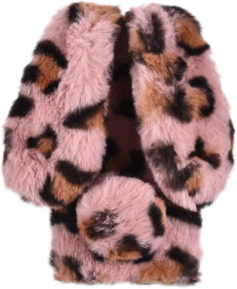 King phone Plush Rabbit Cover for iPhone XR Fluffy Rabbit Case Fashion Cute Case Bunny Ears Cover Super Soft Warm Furry Rabbit Shockproof Back Shell, Pink Leopard