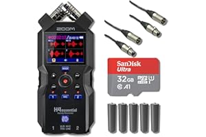 STREAMEYE Zoom H4essential 4-Track 32-Bit Float Portable Audio Recorder with 32GB microSD Card, 25' XLRs and AA Batteries
