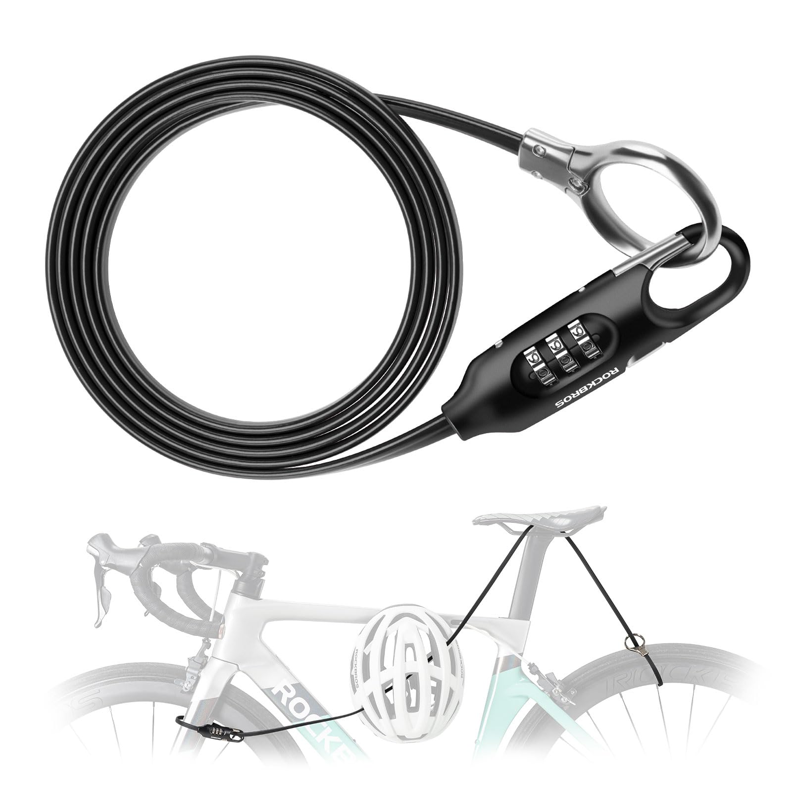 ROCKBROS Bike Lock Combination 150cm/3mm High Security Long Cycle Cable Locks for Mountain Road Bike Motorcycle Luggage
