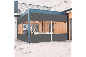 Ezcasch 20 Oz Outdoor Vinyl Curtain with Double Sided Zip, Outdoor Clear Panel Curtain, Weather Resistant Outdoor Curtain for Pergola, Porch, Gazebos, with Rustproof Grommets (8'H x 8'W, Dark Gray)