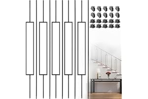 Vilstomes Deck Balusters, 10 Pack Wrought Iron Balusters, 1/2" Deck Railing Stair Metal Deck Spindles, Staircase Baluster W/ 20 Pack Iron Baluster Shoes (5 Straight +5 Single Rectangle)