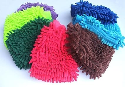 Playking Microfibre Dust and Car Clean Chenille Mitt Multipurpose Cleaning Gloves Double Sided - Color May Vary