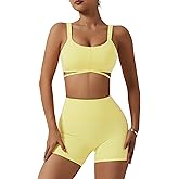 ABOCIW Workout Sets for Women 2 Piece Twist Front Halter Sports Bras High Waist Biker Shorts Exercise Gym Yoga Outfit