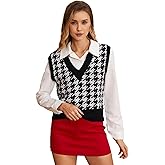 SweatyRocks Women's Sleeveless V Neck Knit Sweater Vest Houndstooth Crop Tank Top