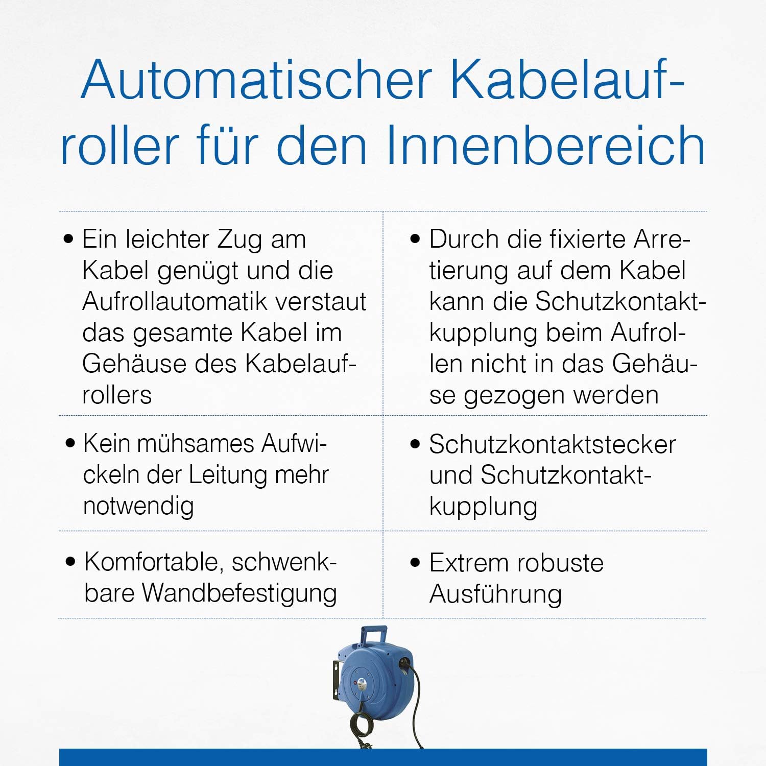 as - Schwabe 12611 Automatic Cable Reel Blue/Black 15 m H05VV-F 3G1.5 IP20 Indoor Use (Continental Socket) - Image 4