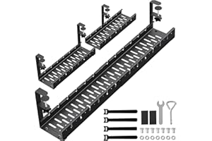 WIGAKDRU 31Inch Extendable Under Desk Cable Management Tray, Metal Cable Management Tray Under Desk Cord Management with Clamp, Extendable Power Strip Cord Holder for Wire Cable Management
